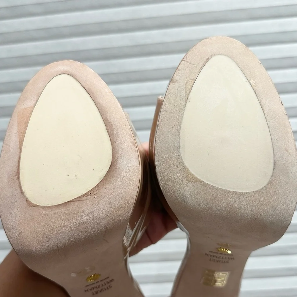 🌹STUART WEITZMAN 🌹 Discoplatform Nudistcurve Patent Leather Sandals Size: 10B